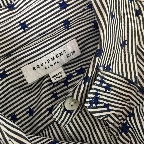 EQUIPMENT Jesper Star Striped Poplin Blouse Top Button Down Shirt X-Small - Picture 14 of 16